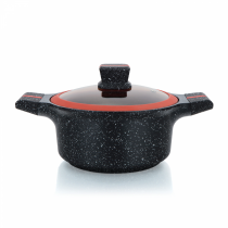 Herzberg HG-RSCAS24: Granite-Coated Casserole with Glass Lid - 24cm