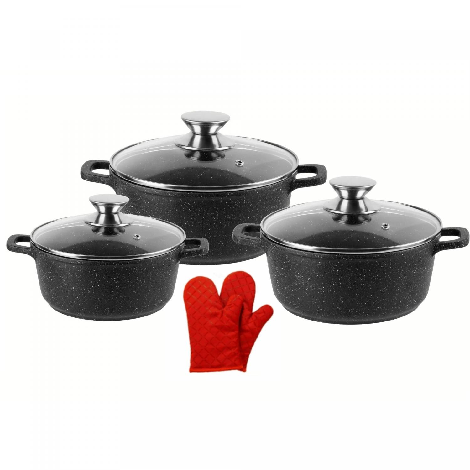 Cheffinger 6 Pieces XXL Cast Aluminum Induction Cooking Pot with Pot Holder