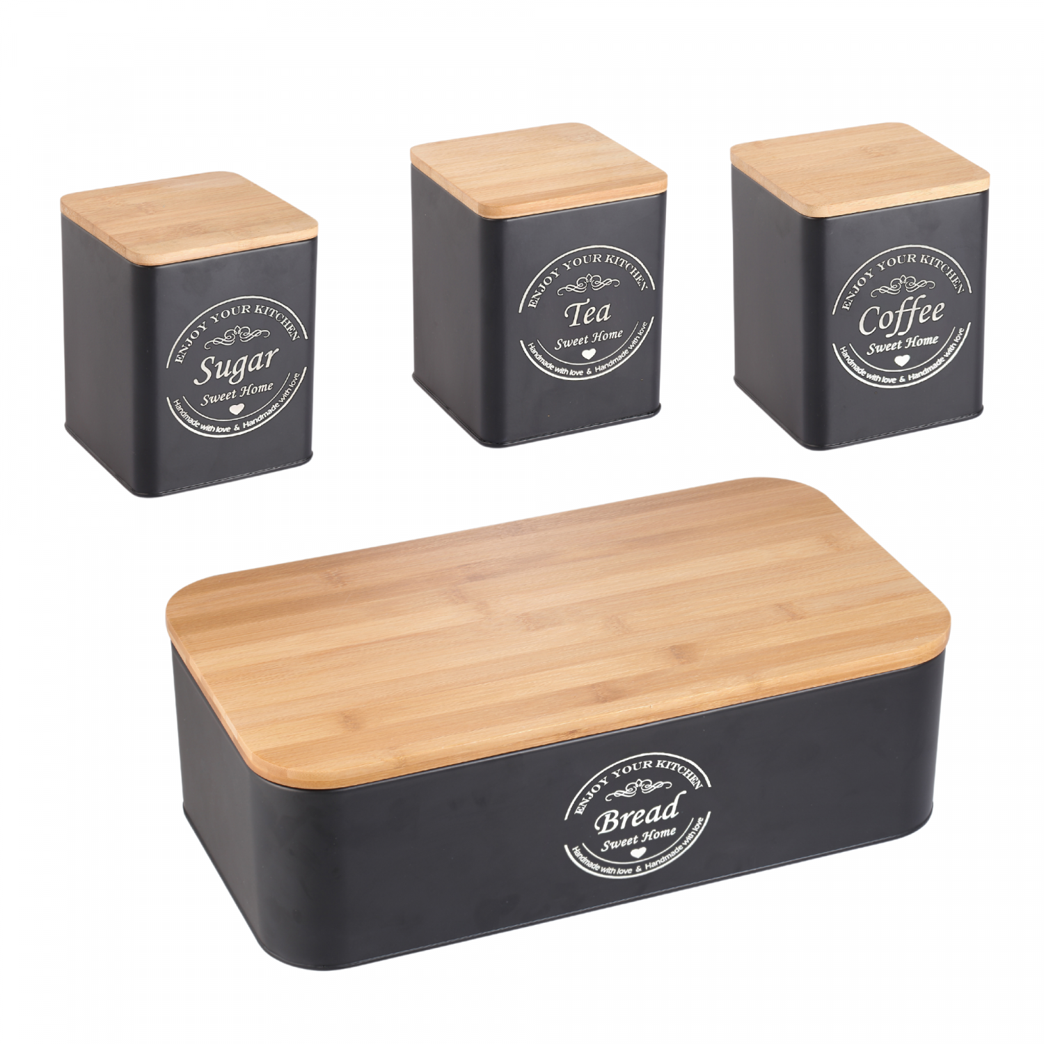Herzberg HG-04401: Boîte à pain 4 pièces avec boîtes - Noir mat