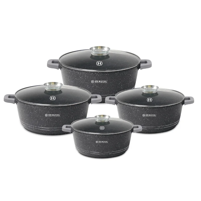 Herzog HR-5211: 8 Pieces Marble Coated Casserole Set with Aroma Knob