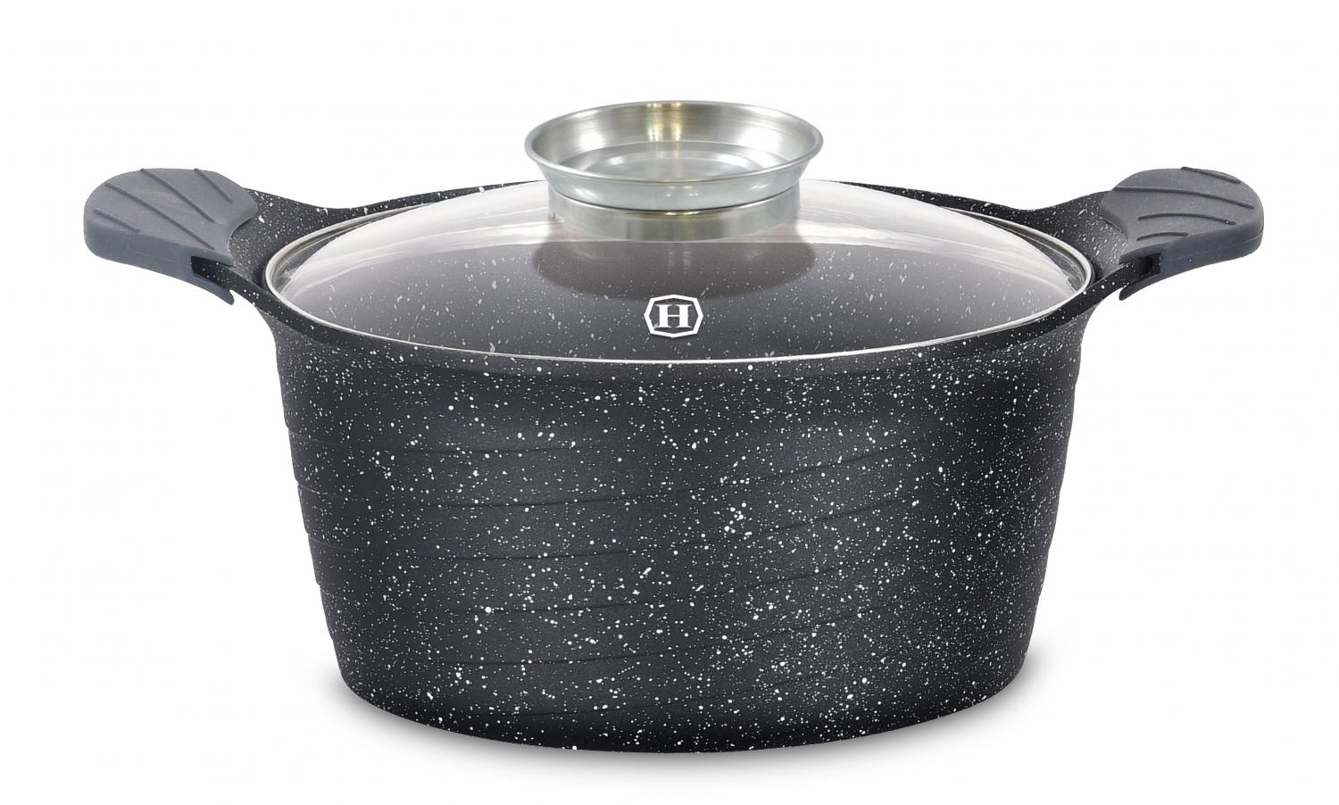 Herzog HR-5222: 24cm  Marble Coated Casserole with Aroma Knob - 4.6L
