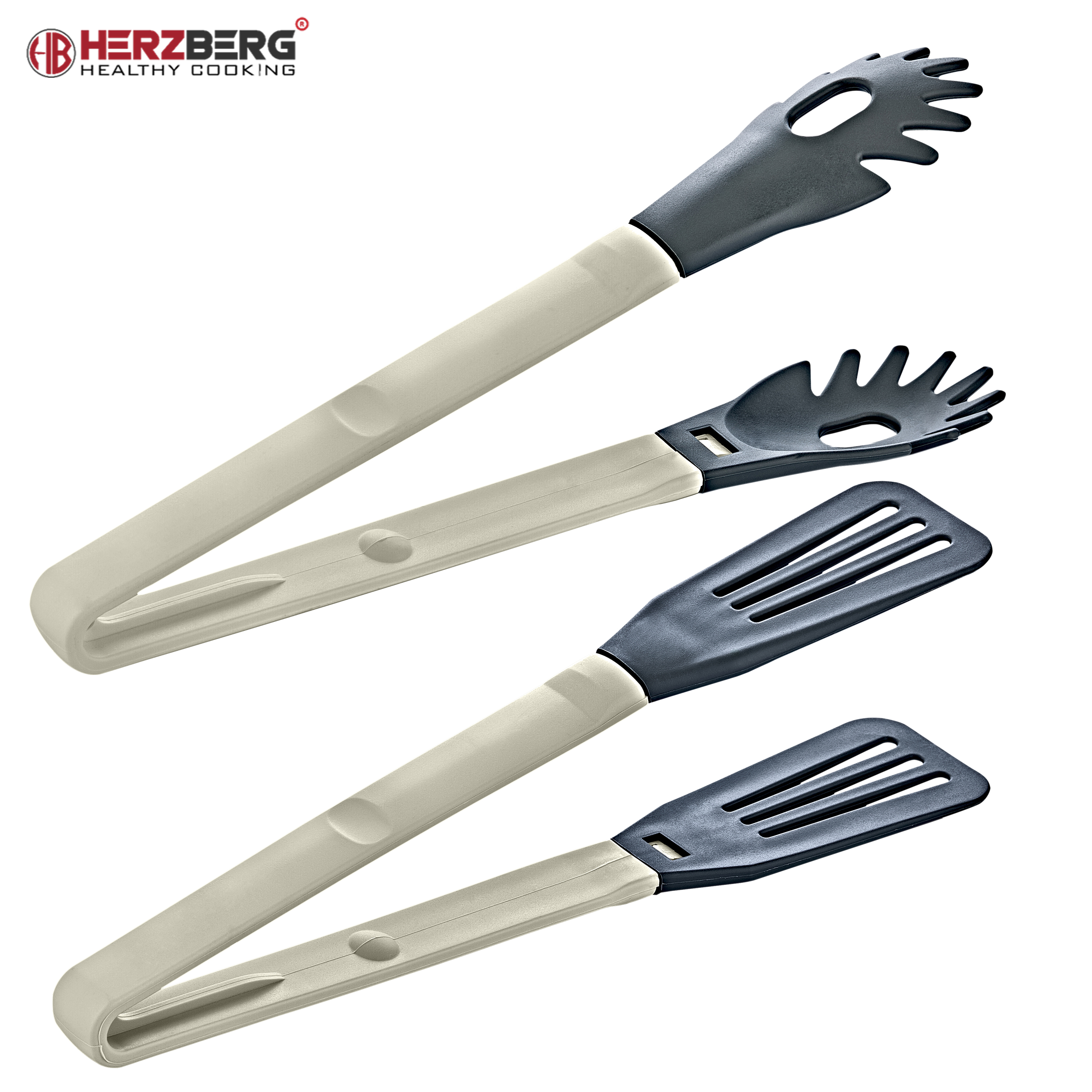 Herzberg HG-2N1CK4GRE: Cooking 2-in-1 Grey Nylon Dish Tongs