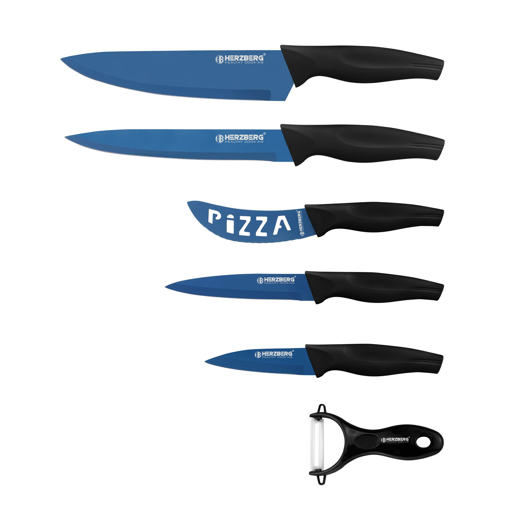 Herzberg HG-KL6BLU: Juego de cuchillos con revestimiento de mármol de 5 piezas - Azul