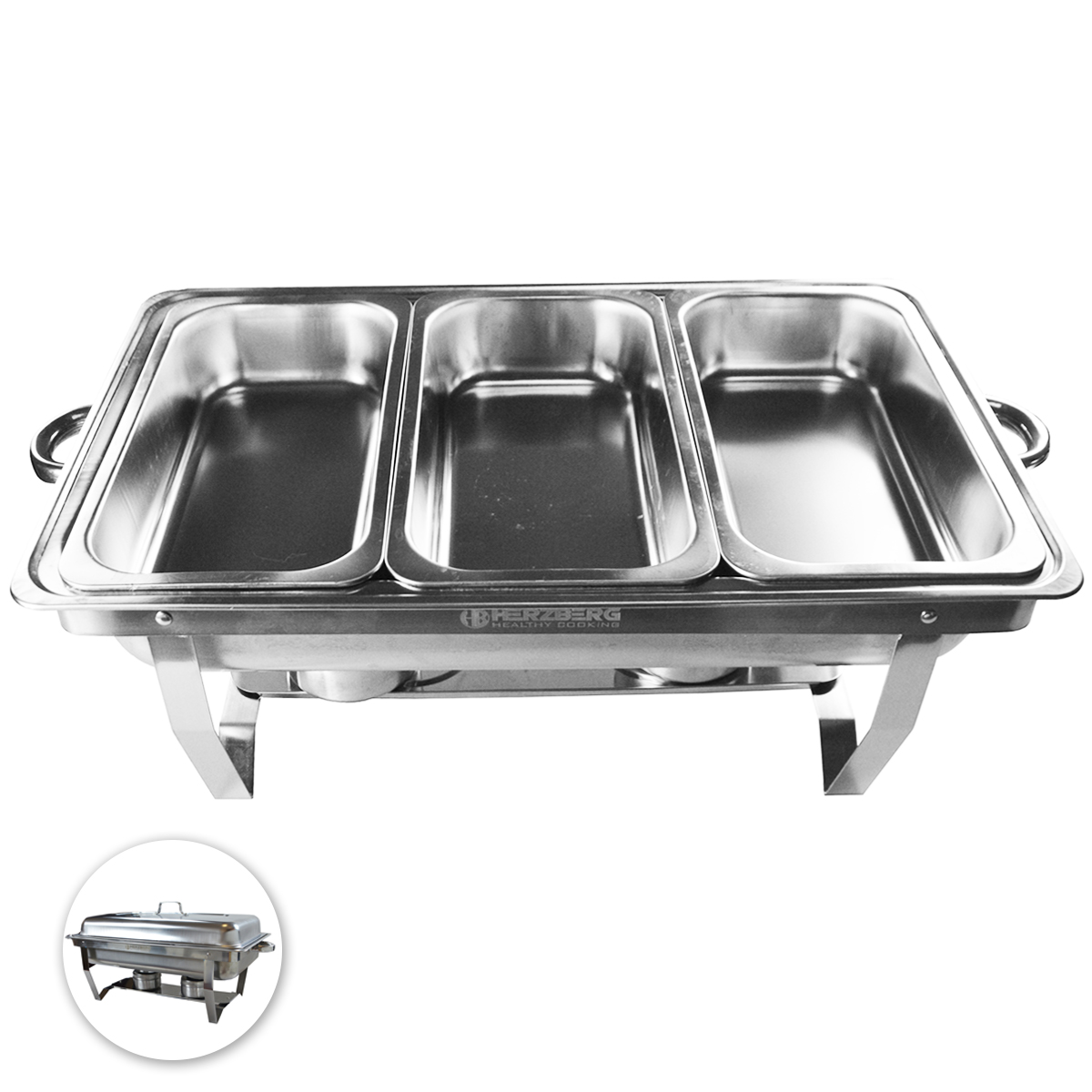 Herzberg HG-8022-3: Stainless Steel Chafing Dish - 3 Pieces 1/3rd Food Pan