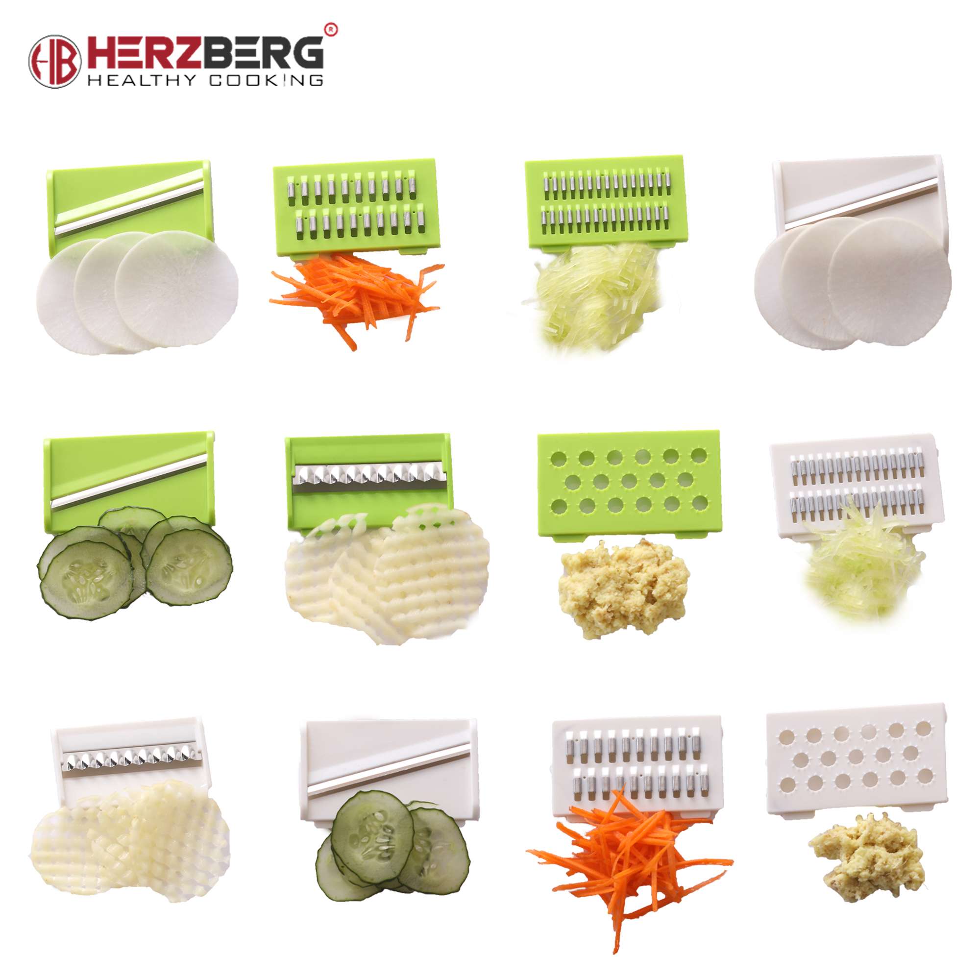 Herzberg HG-8032: Cortadora de verduras con recipiente y recipiente de almacenamiento