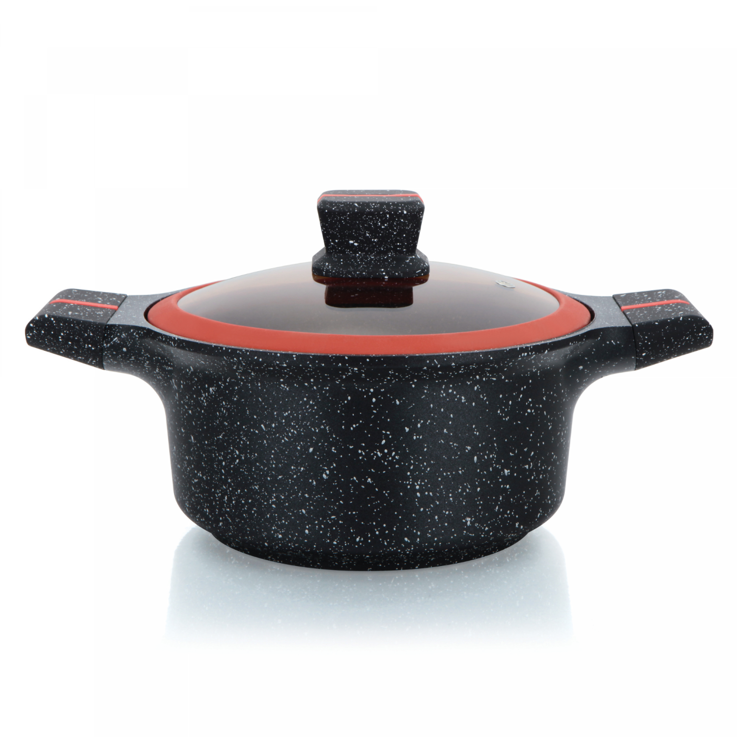 Herzberg HG-RSCAS28: Granite-Coated Casserole with Glass Lid - 28cm