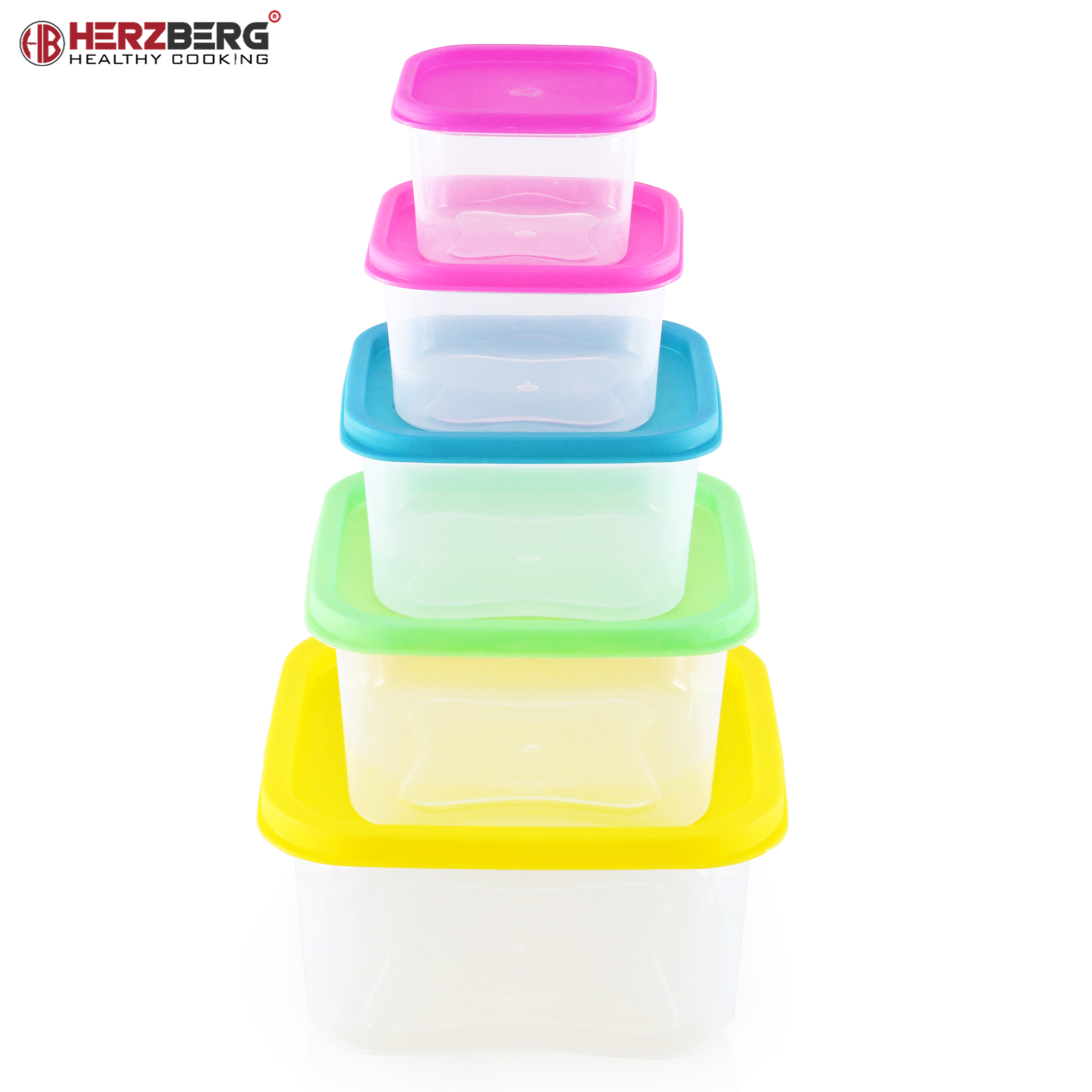 Herzberg HG-SFS5N1: 5-in-1 Square Food Storage Container Set