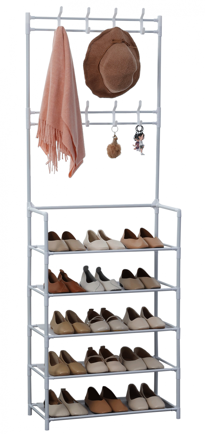 Herzberg  Portemanteau à segment avec 5 étagères pour chaussures - 60x173cm