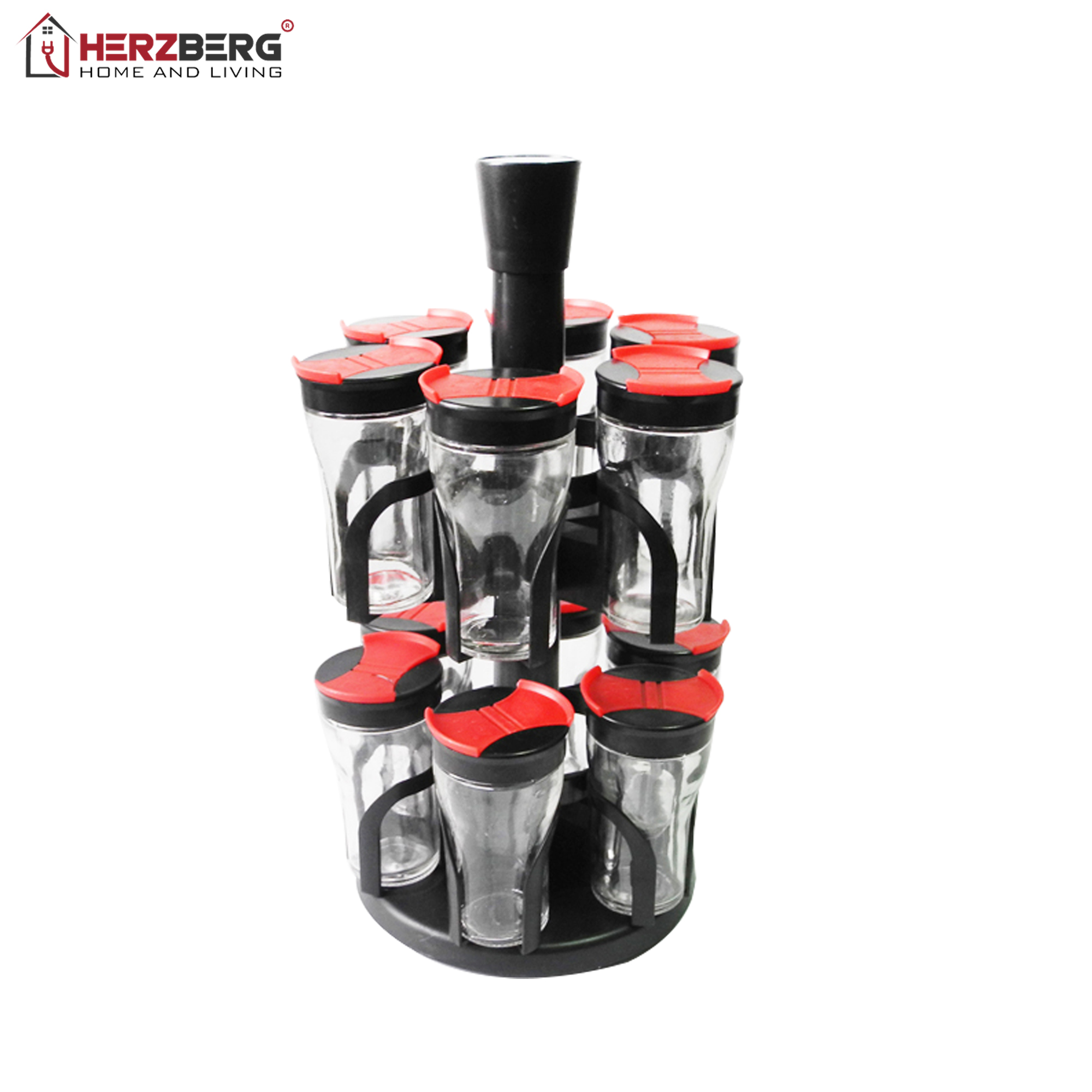 Herzberg Spice Rack with 12 Glass Jar Set