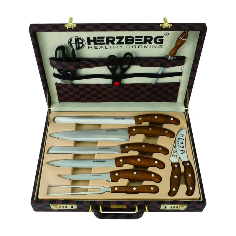 Herzberg HG-K25LB: Set de 25 pièces de couteaux et de couverts avec mallette de transport