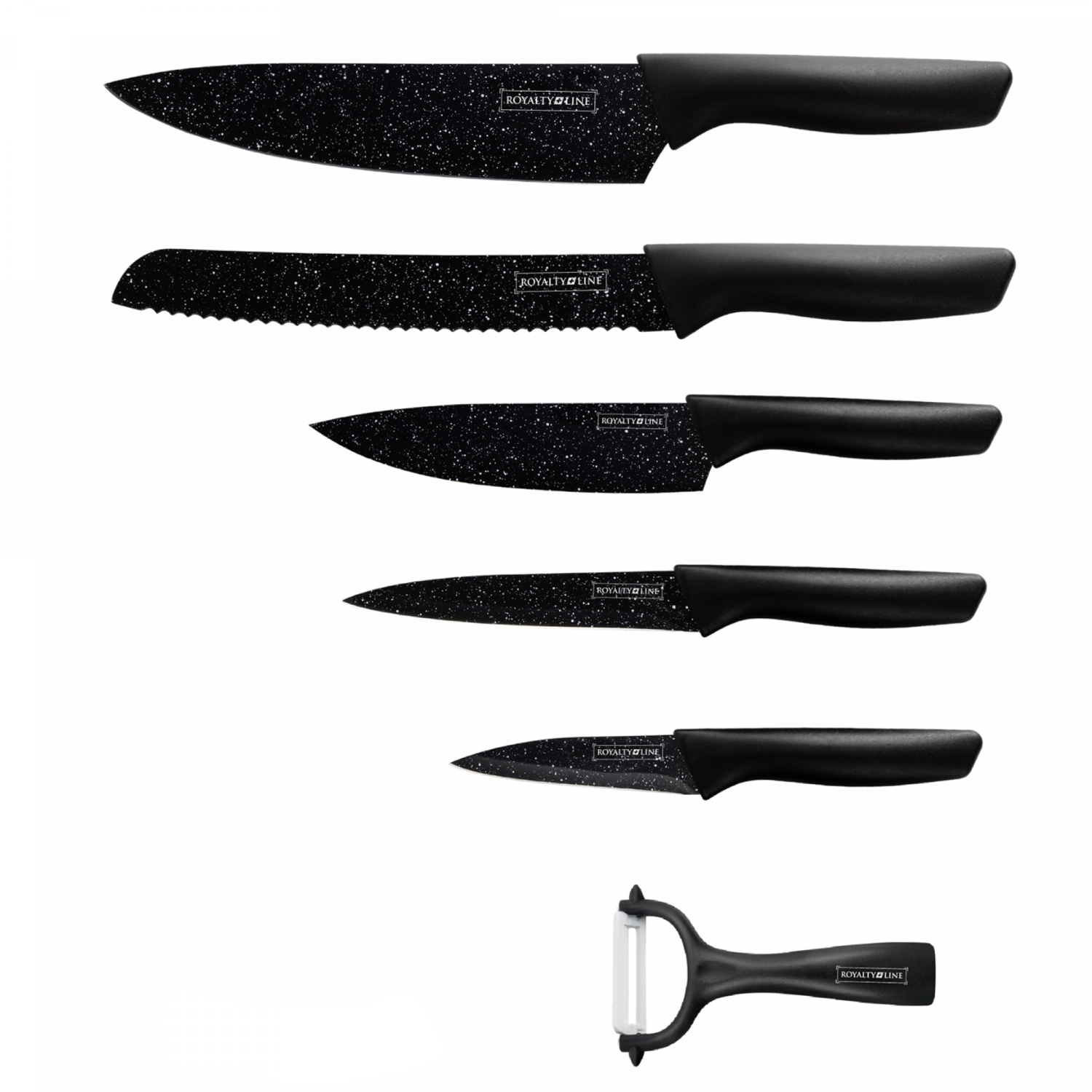 Royalty Line RL-MB5C: 5 Pieces Mable Coated Kitchen Knife Set with Peeler