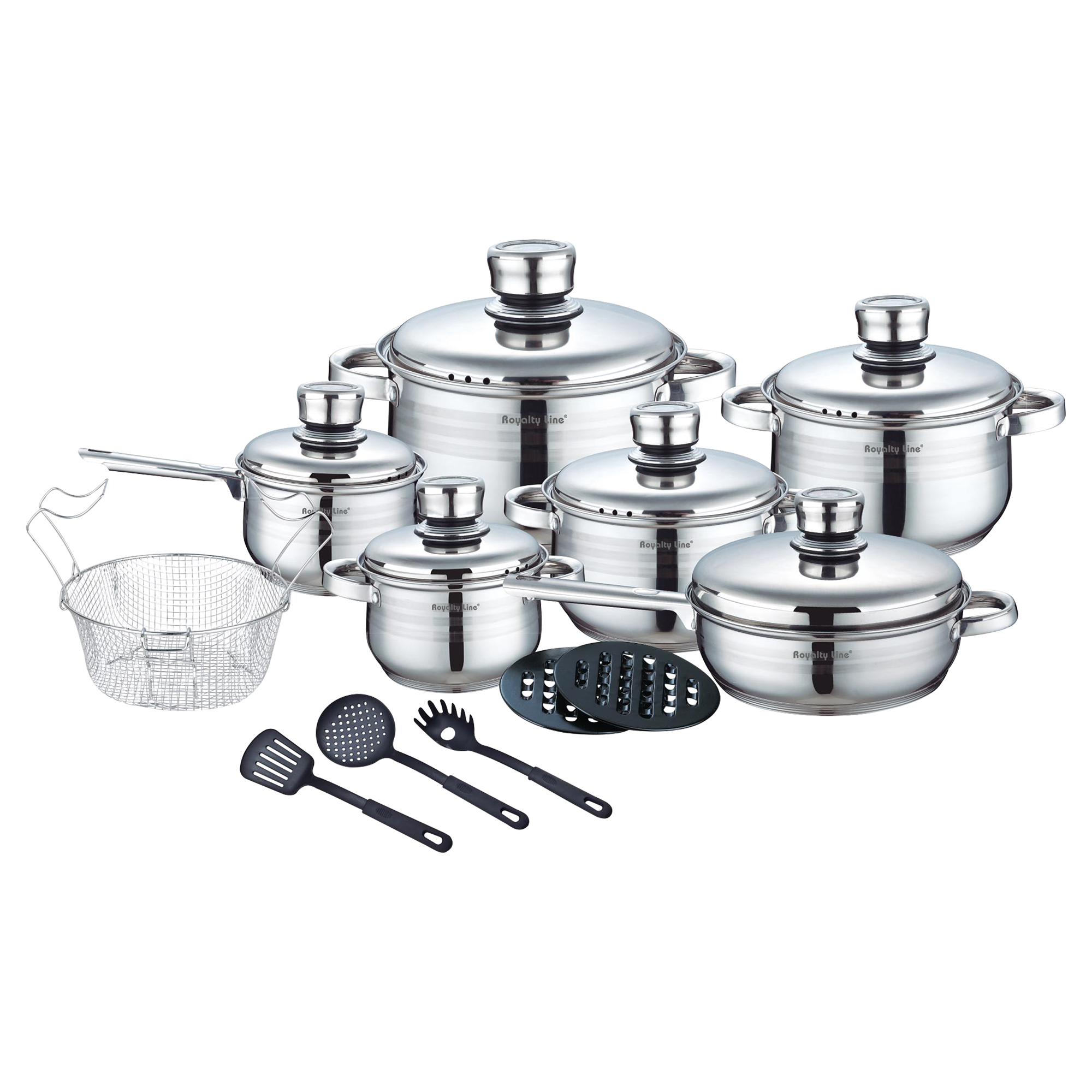 Royalty Line RL-1802: 18 Pieces Stainless Steel Cookware Set w/ Various Utensils