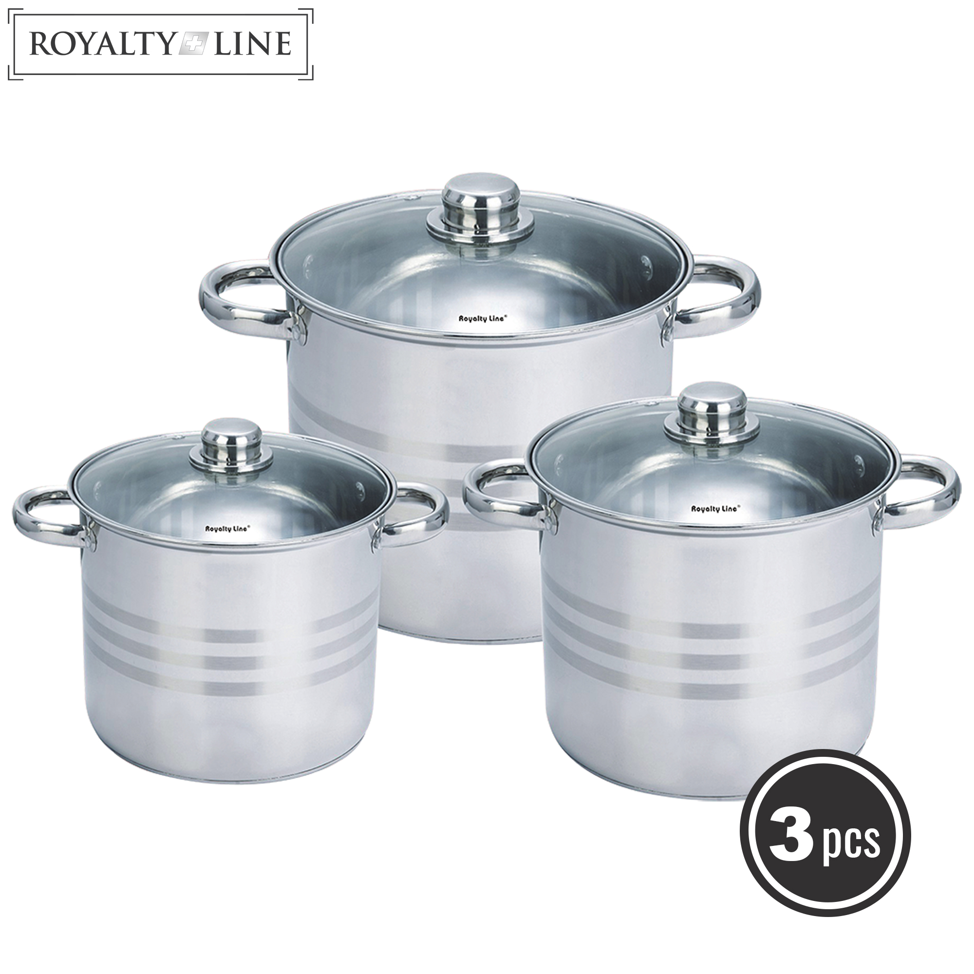 Royalty Line 6 Pieces Stainless Steel Pots Set with Glass Lids