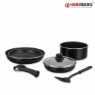 Herzberg HG-8090-7BK: Batería de cocina de 7 piezas con revestimiento de mármol